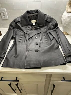 Paradox Black Leather Pea Coat Jacket